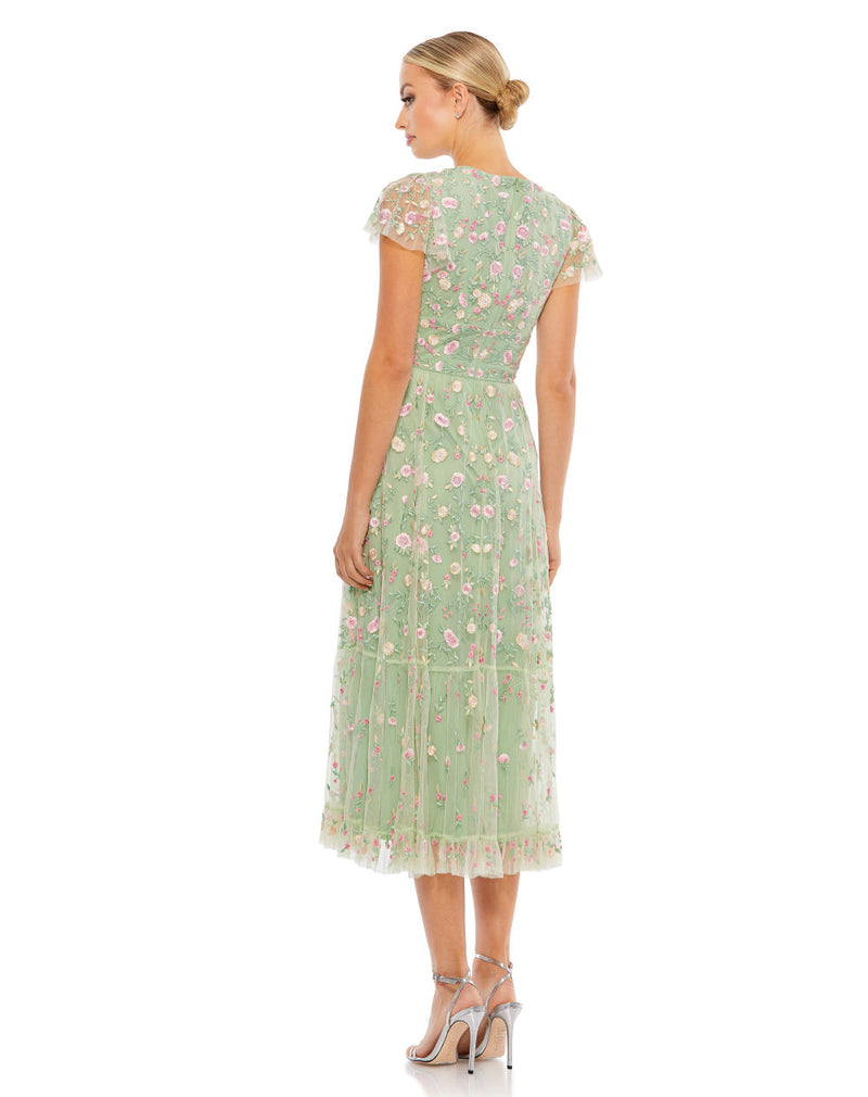 MD-35104 Midi Embroidered Dress-Green by Mac Duggal in green color for women in Singapore