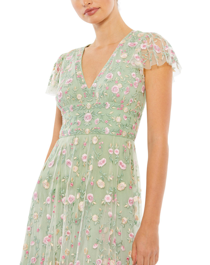 MD-35104 Midi Embroidered Dress-Green by Mac Duggal in green color for women in Singapore