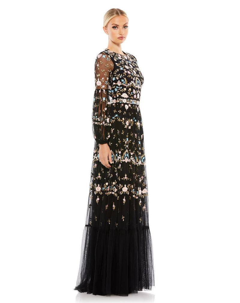 MD-35111 Embroidered Long Dress-Black by Mac Duggal in black color for women in Singapore