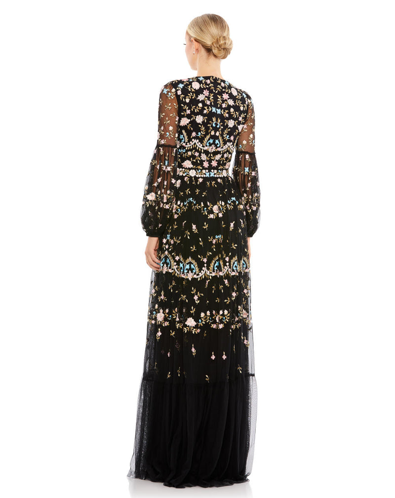 MD-35111 Embroidered Long Dress-Black by Mac Duggal in black color for women in Singapore
