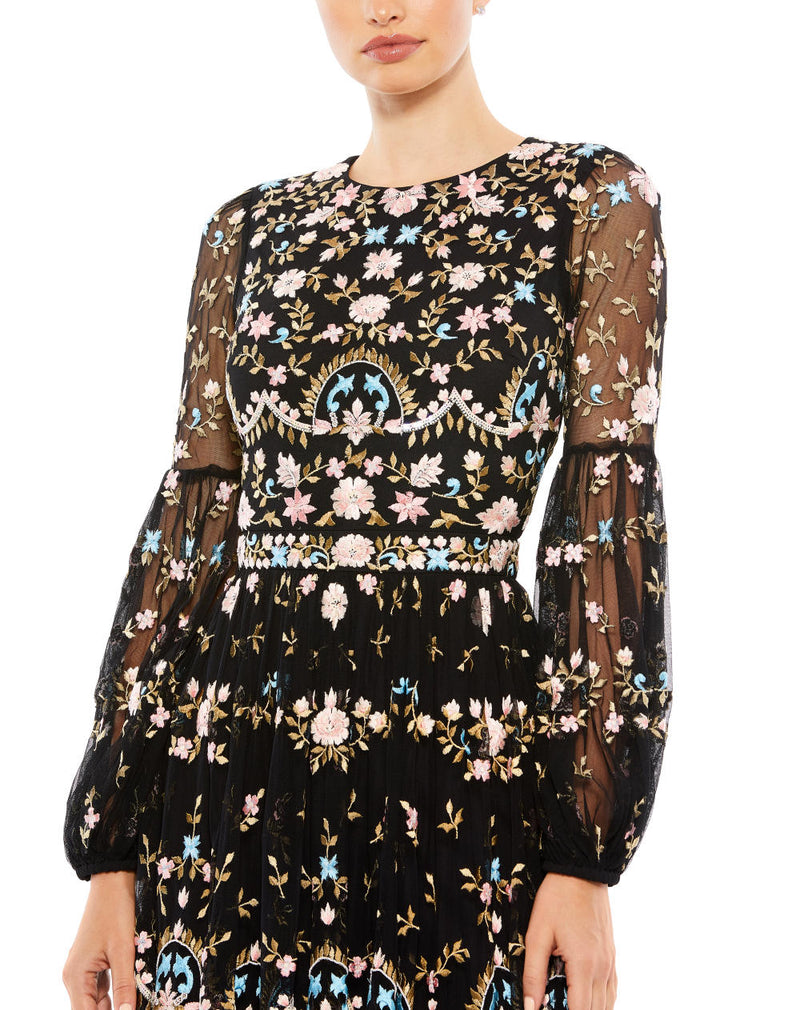 MD-35111 Embroidered Long Dress-Black by Mac Duggal in black color for women in Singapore