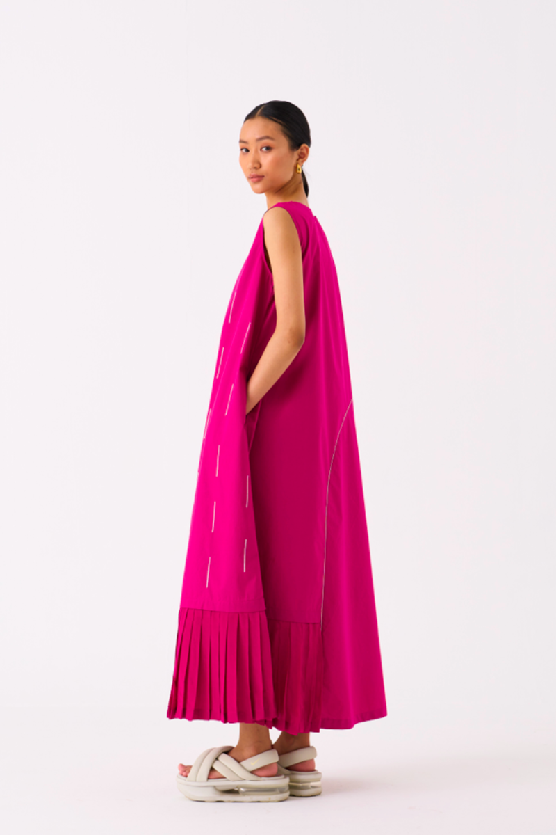 RAINDROP DRESS-FUSCHIA poplin by THREE for women in Singapore