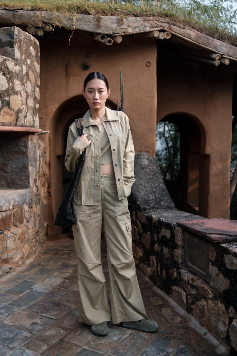 Arizona Shirt-Khaki (353) cotton by The Terra Tribe for women in Singapore