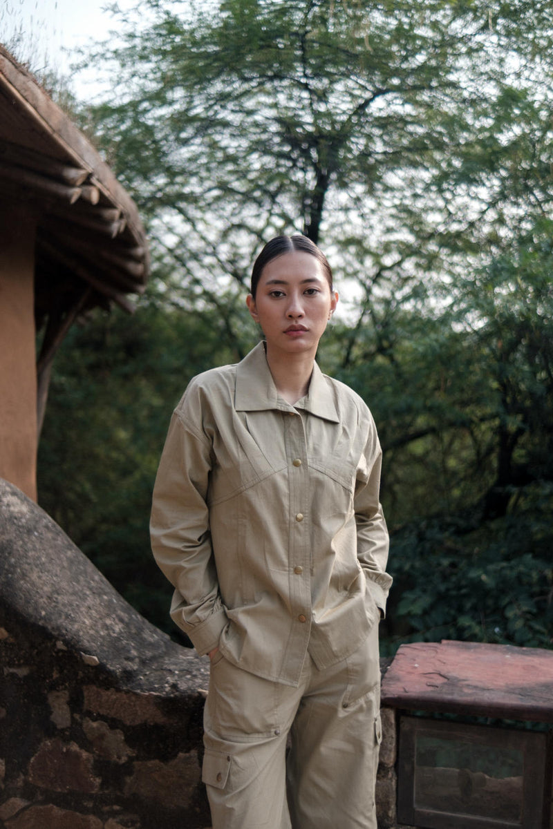 Arizona Shirt-Khaki (353) cotton by The Terra Tribe for women in Singapore
