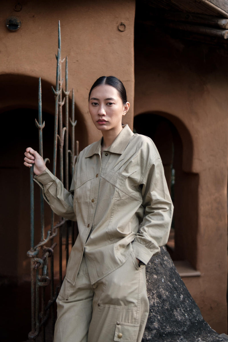 Arizona Shirt-Khaki (353) cotton by The Terra Tribe for women in Singapore