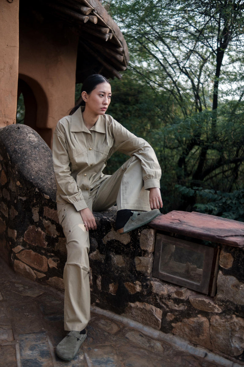 Arizona Shirt-Khaki (353) cotton by The Terra Tribe for women in Singapore