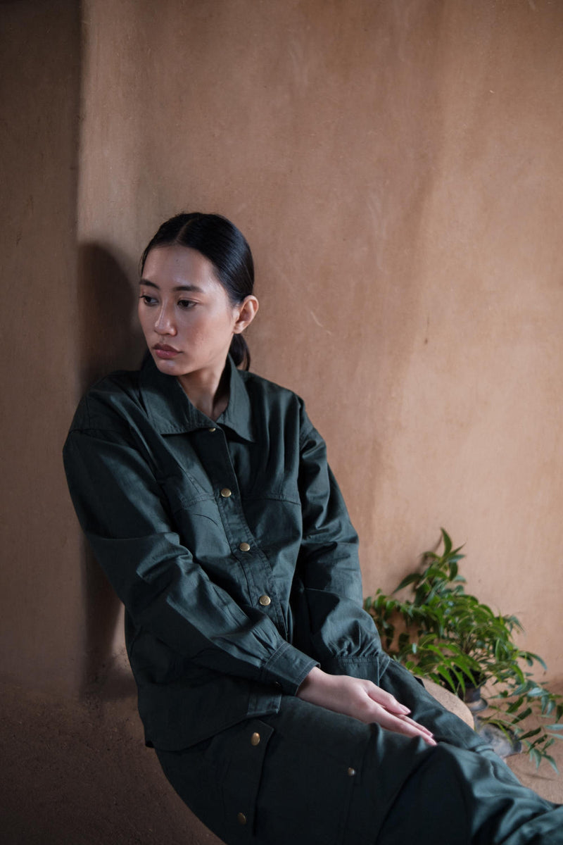 Arizona Shirt-Deep Green (353) cotton by The Terra Tribe in green color for women in Singapore