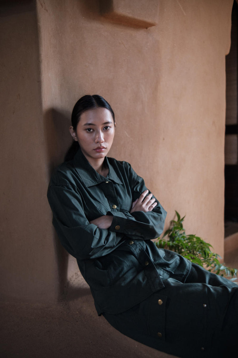 Arizona Shirt-Deep Green (353) cotton by The Terra Tribe in green color for women in Singapore