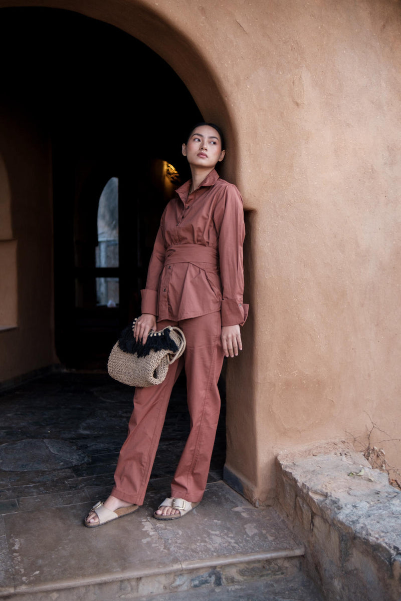 Sandra Straight Pants-Copper cotton by The Terra Tribe for women in Singapore