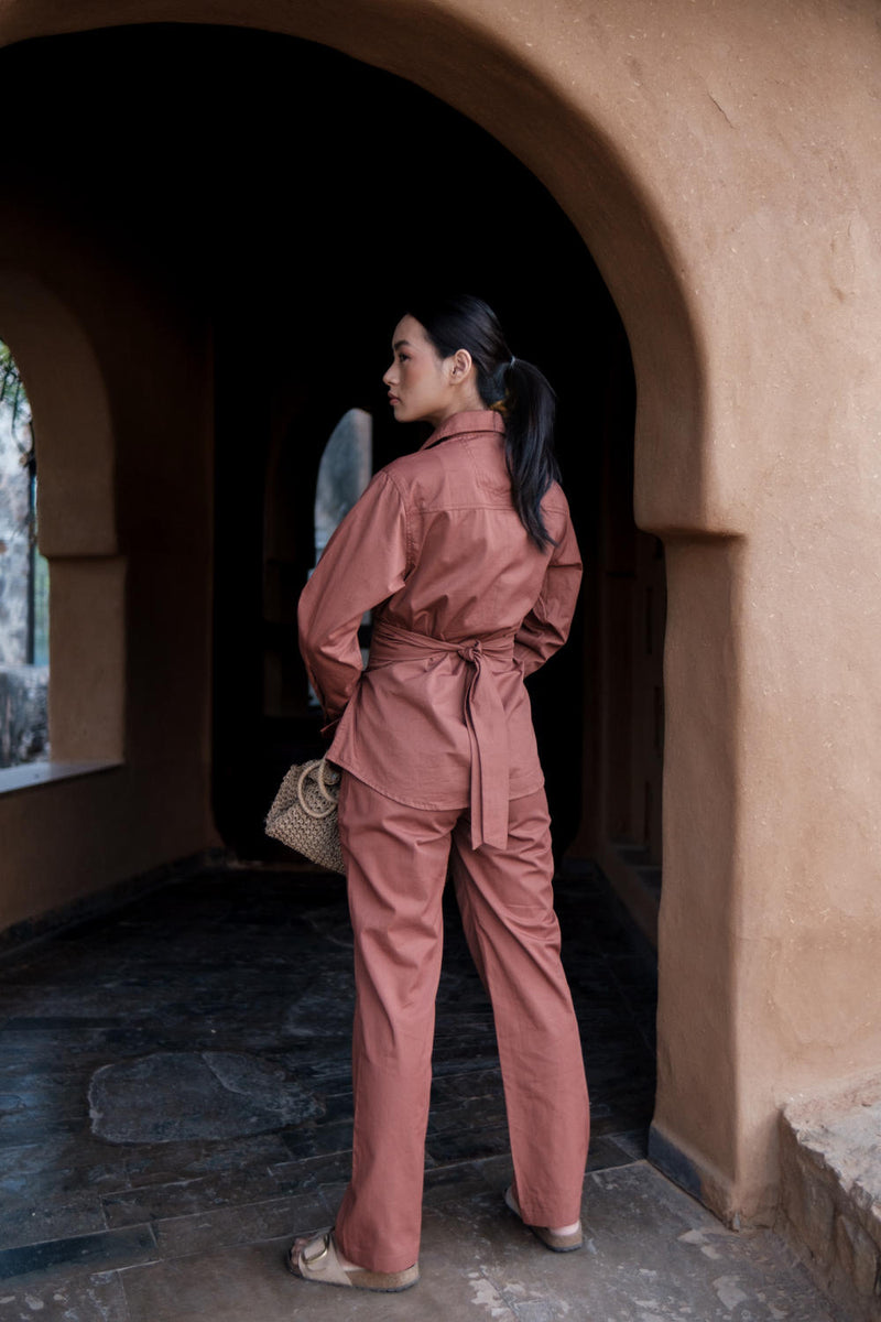 Sandra Straight Pants-Copper cotton by The Terra Tribe for women in Singapore
