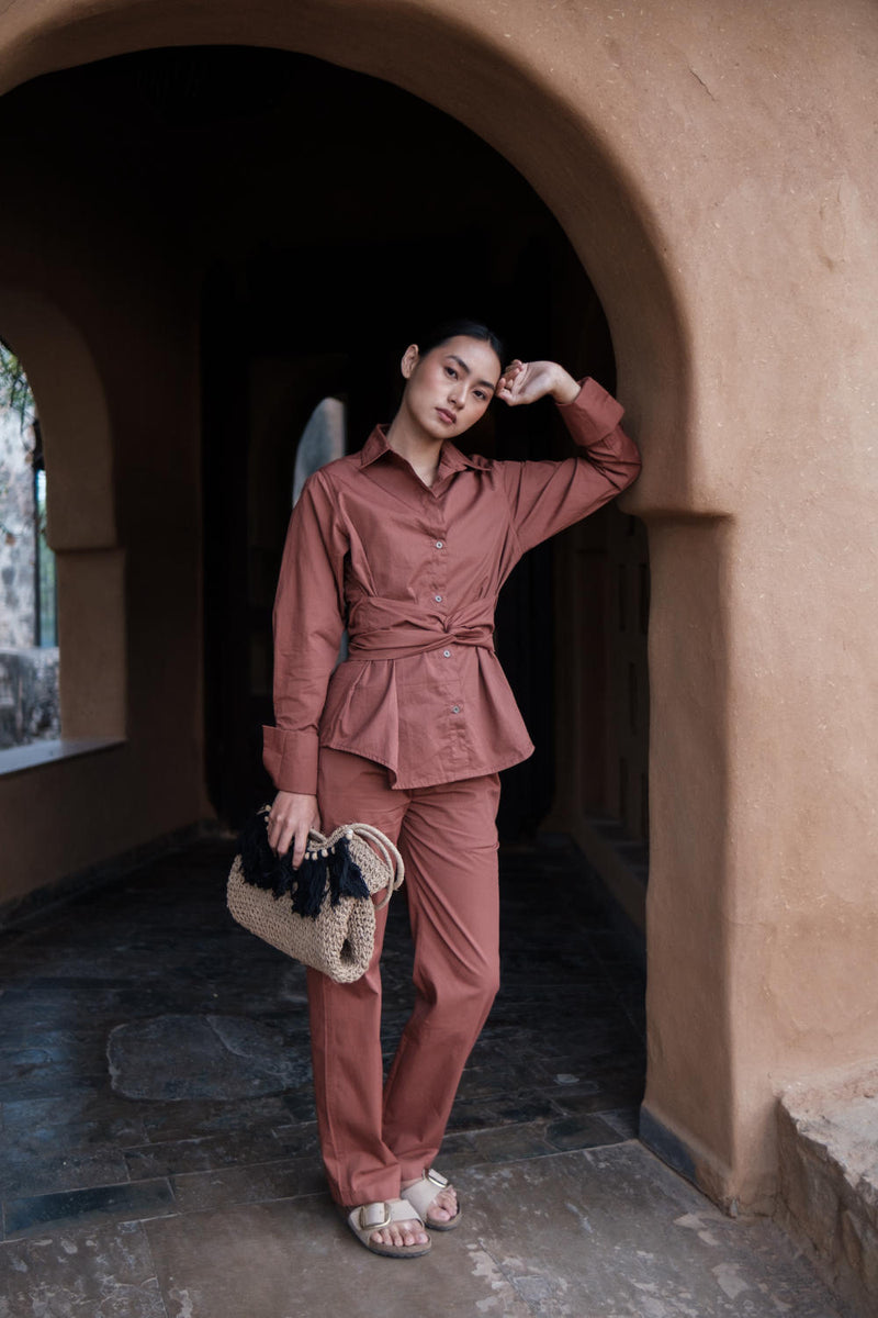 Sandra Straight Pants-Copper cotton by The Terra Tribe for women in Singapore