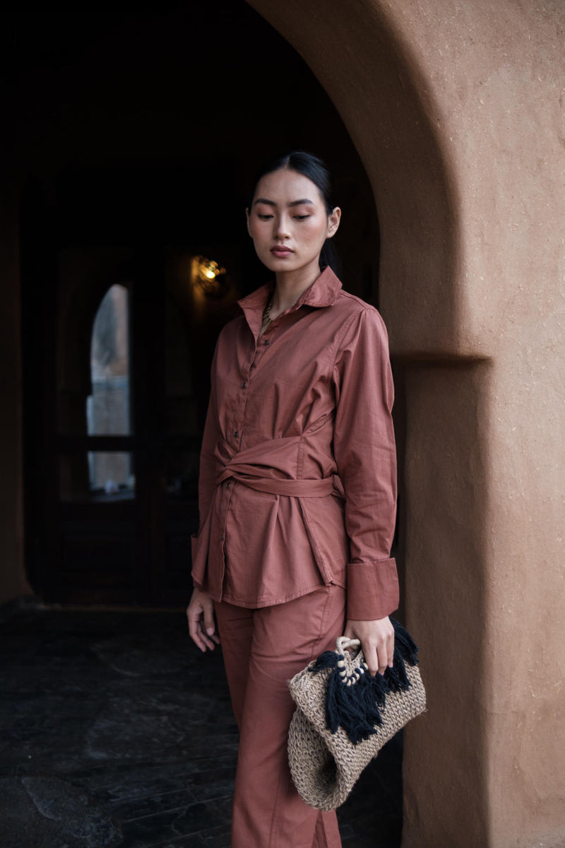 Sandra Straight Pants-Copper cotton by The Terra Tribe for women in Singapore