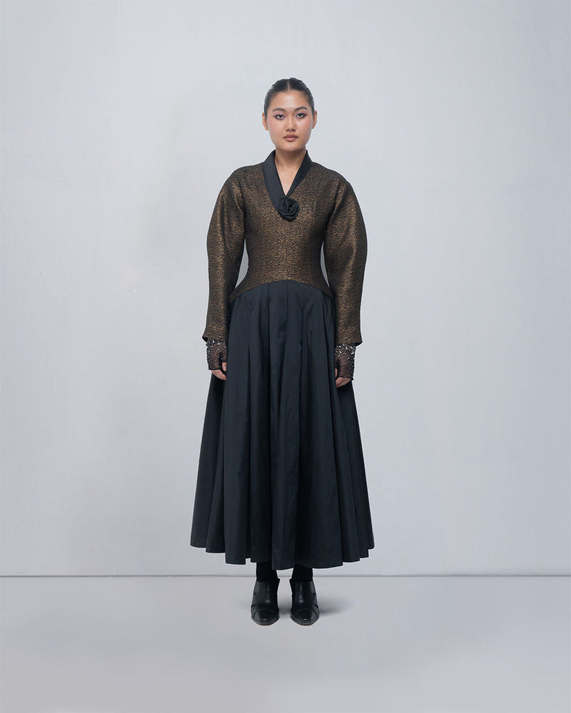 Anyma Dress viscose by Leh Studios in gold, black for women in Singapore