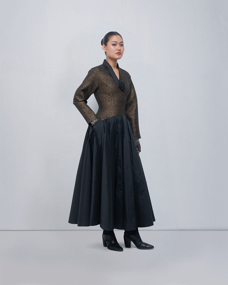 Anyma Dress viscose by Leh Studios in gold, black for women in Singapore