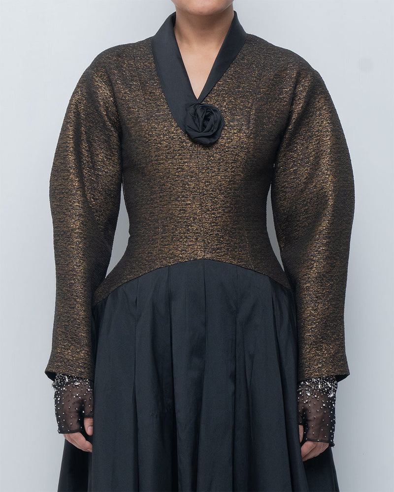 Anyma Dress viscose by Leh Studios in gold, black for women in Singapore