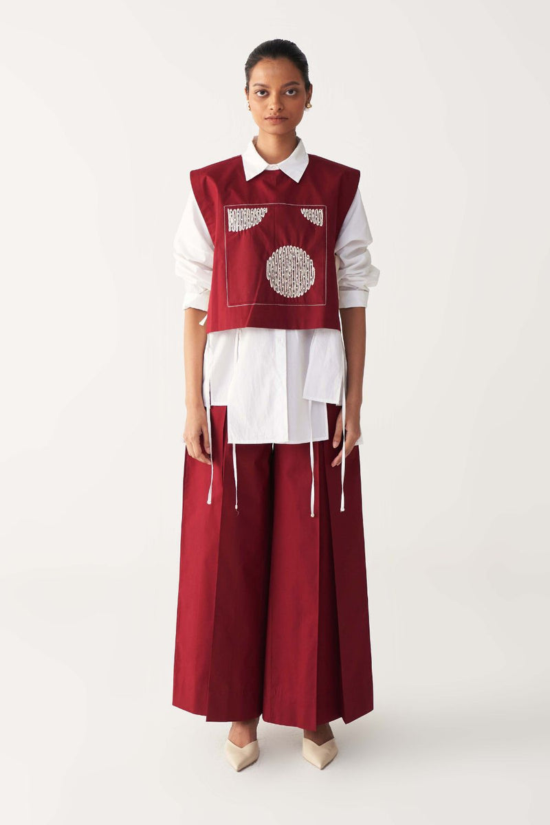 PATCH EMB. OVERLAY-MADDER RED poplin by THREE in red color for women in Singapore