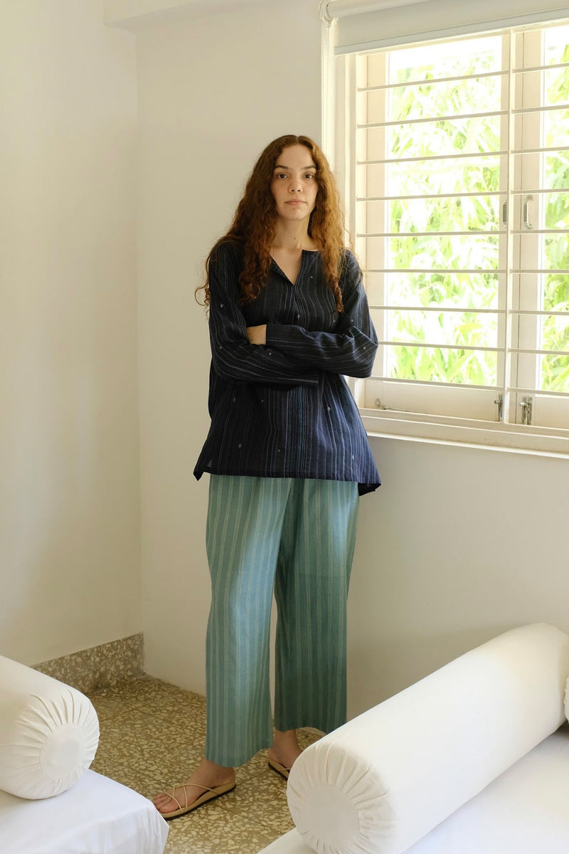 Joey-Sea Green Pant cotton silk pant/trouser by MASON AND MILL in sea green for women in Singapore