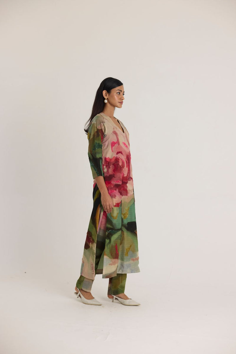 TILLY EMROIDERED LONG V NECK KURTA SET mul by Yam in multi color for women in Singapore