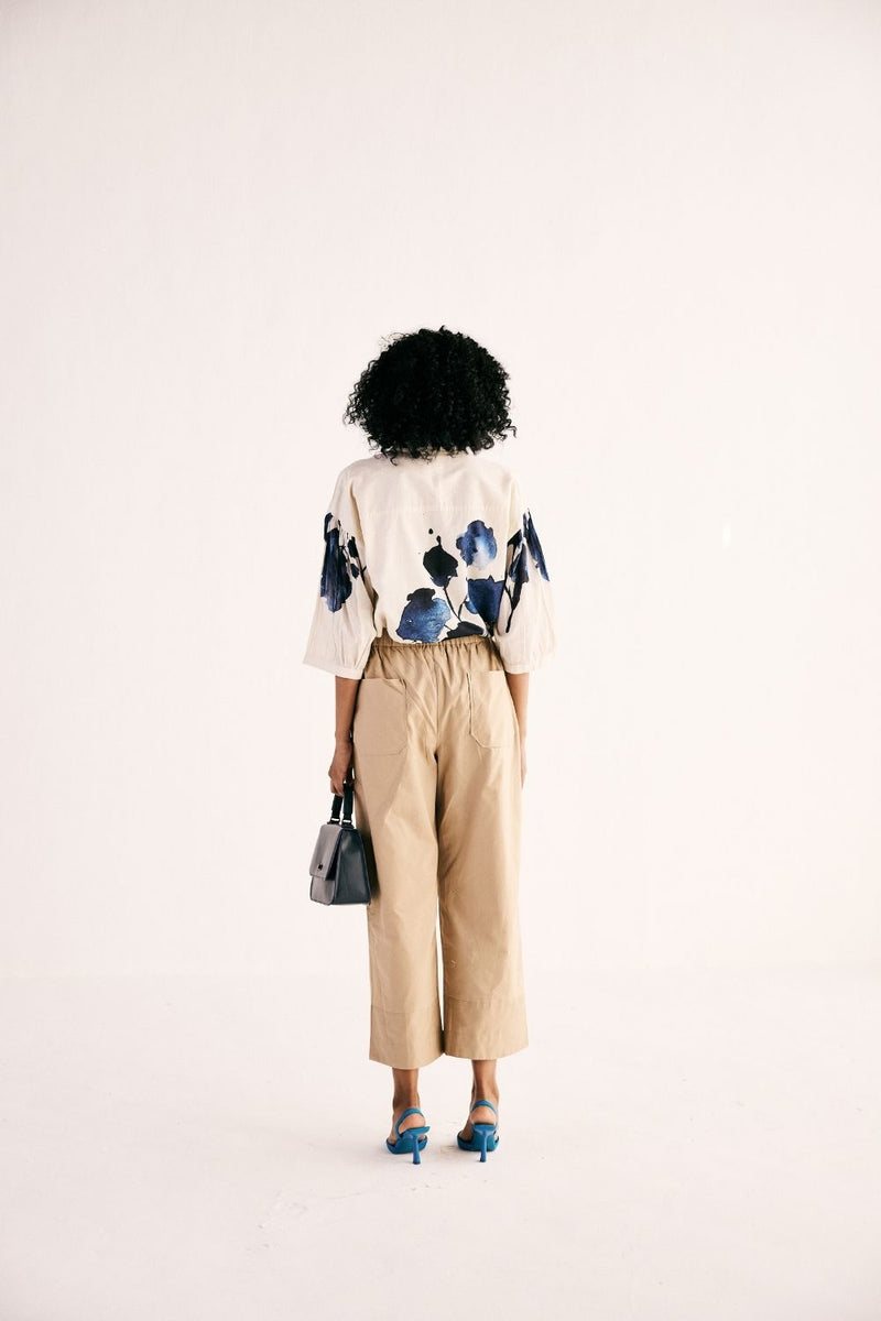 SAND TROUSERS oxford by Khara Kapas in beige for women in Singapore