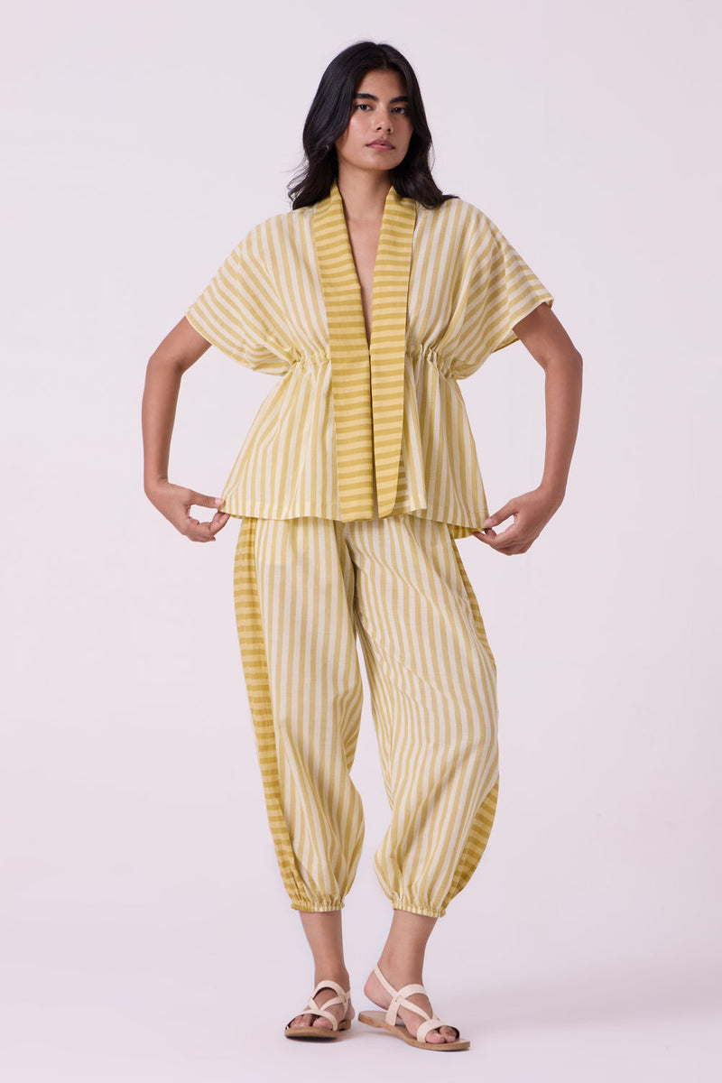 Akari Yellow Striped Handwoven Pants handwoven cotton pant/trouser by The Summer House in yellow for women in Singapore