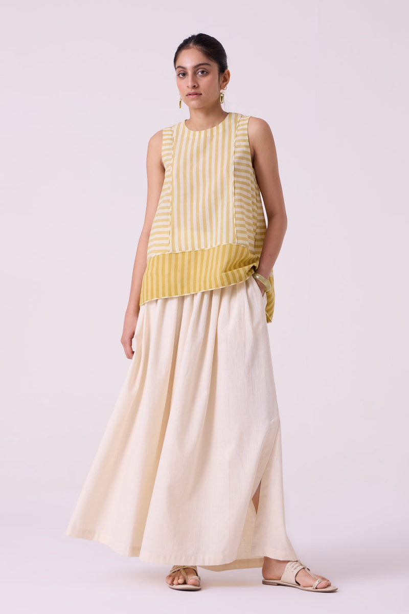 Takumi Off White Handwoven Pleated Pants handspun & handwoven cotton pant/trouser by The Summer House in off white for women in Singapore