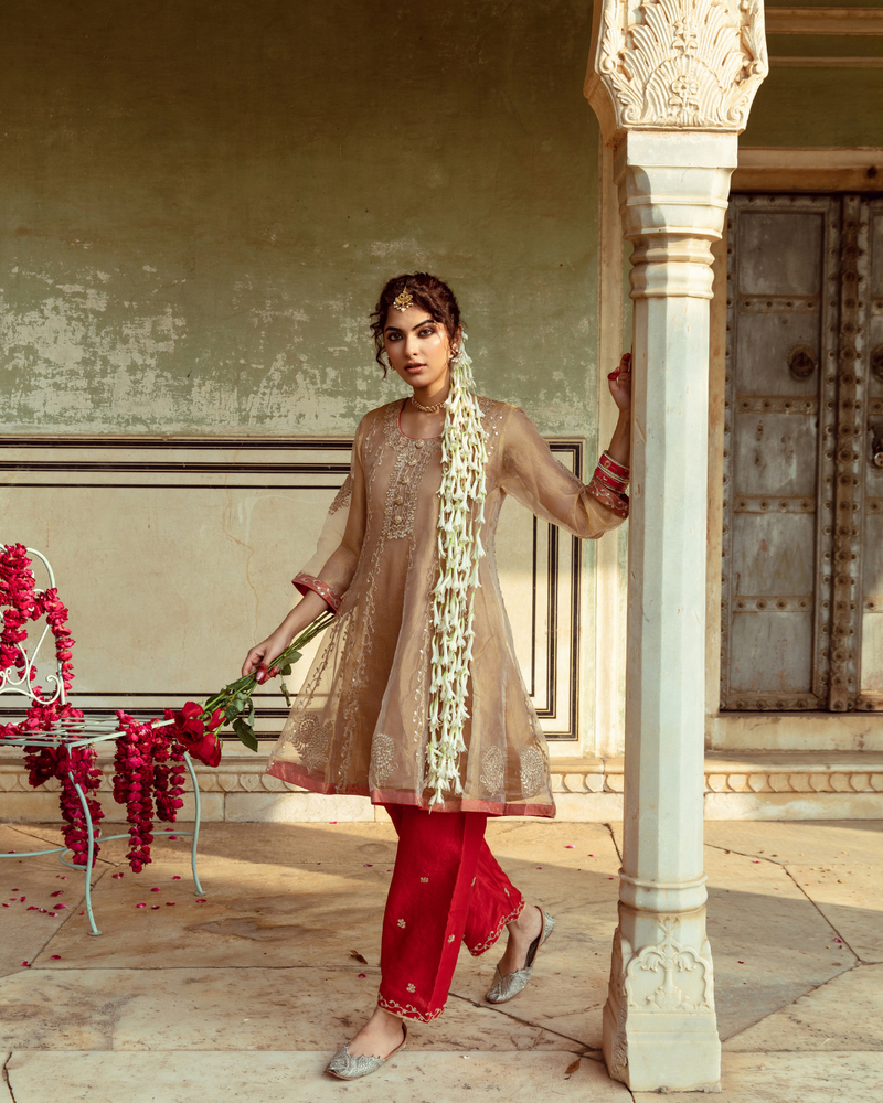 Golden Tissue Silk Kurta Set silk Buy Golden Tissue Silk Kurta Set from C&W | Kurta/Kurta Sets for Women by Maison Shefali in multi color for women in Singapore