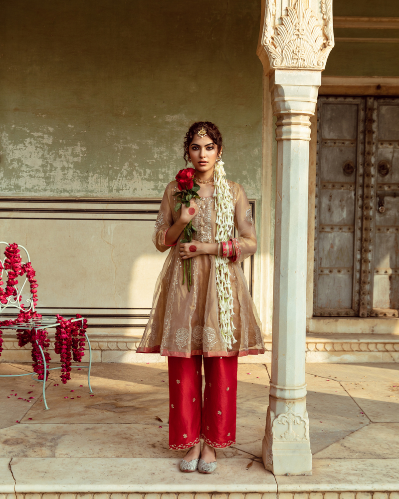 Golden Tissue Silk Kurta Set silk Buy Golden Tissue Silk Kurta Set from C&W | Kurta/Kurta Sets for Women by Maison Shefali in multi color for women in Singapore