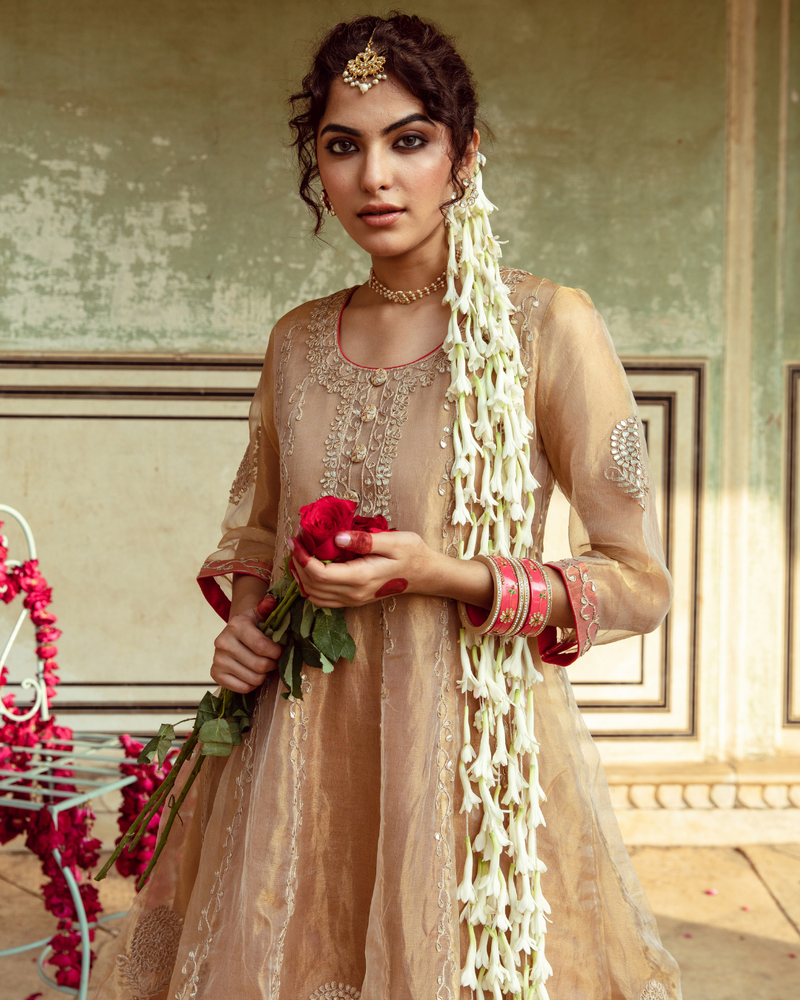 Golden Tissue Silk Kurta Set silk Buy Golden Tissue Silk Kurta Set from C&W | Kurta/Kurta Sets for Women by Maison Shefali in multi color for women in Singapore
