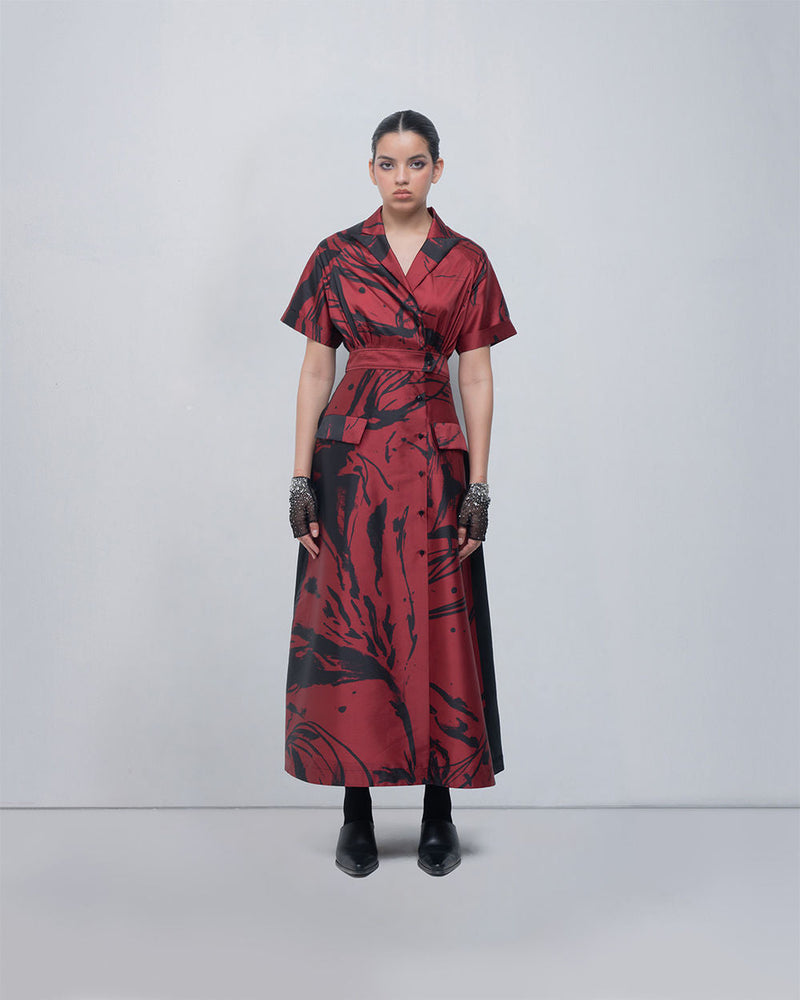 Melis Dress viscose by Leh Studios in red, black for women in Singapore