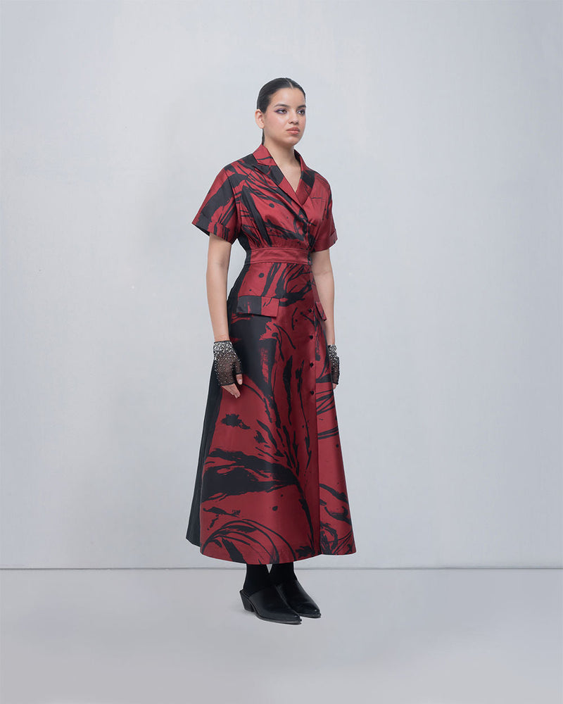 Melis Dress viscose by Leh Studios in red, black for women in Singapore