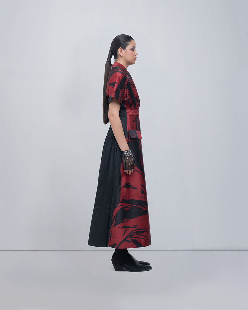 Melis Dress viscose by Leh Studios in red, black for women in Singapore