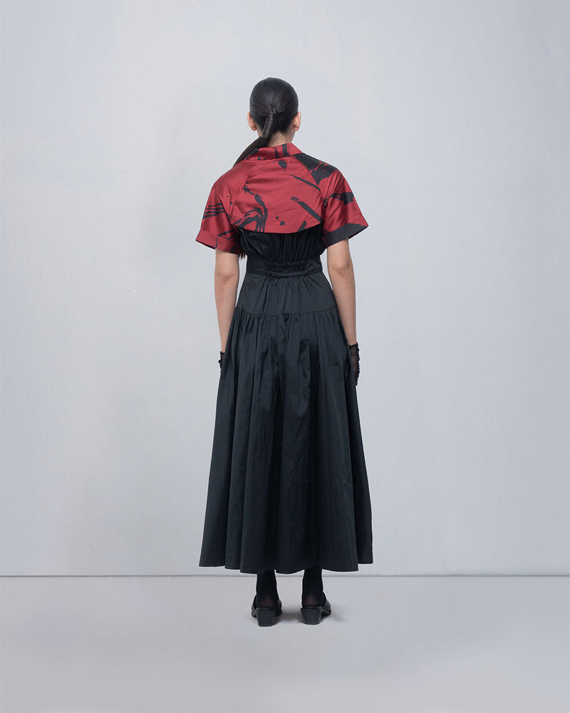 Melis Dress viscose by Leh Studios in red, black for women in Singapore