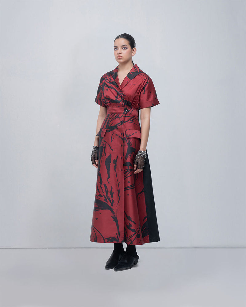 Melis Dress viscose by Leh Studios in red, black for women in Singapore
