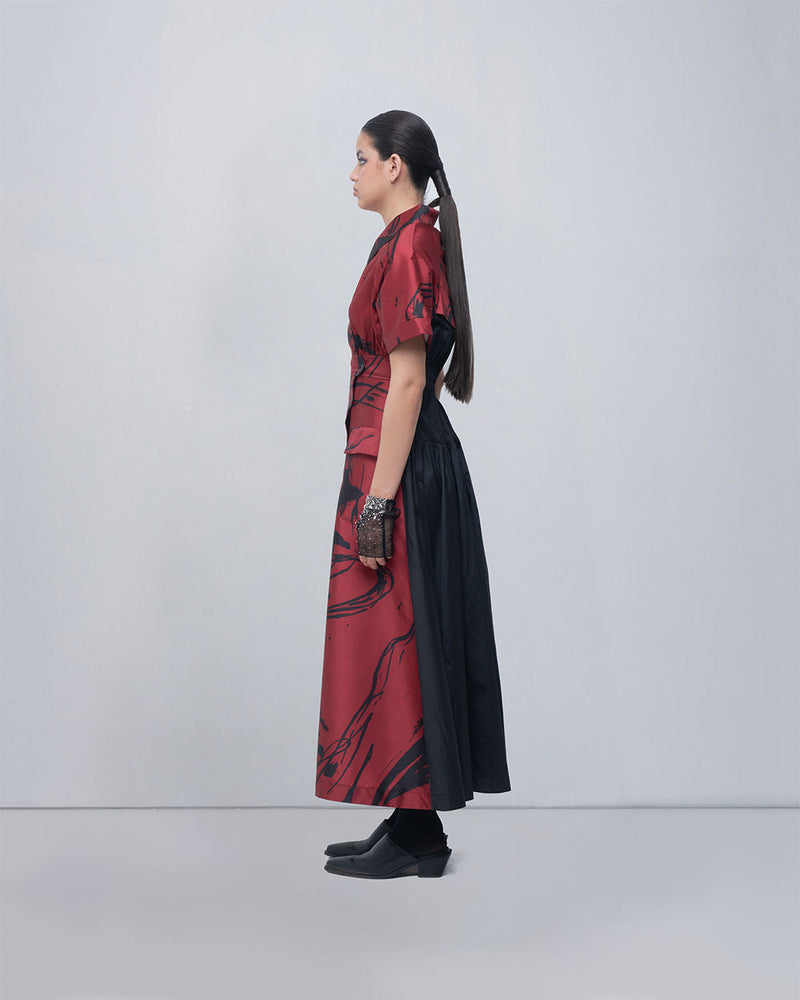 Melis Dress viscose by Leh Studios in red, black for women in Singapore