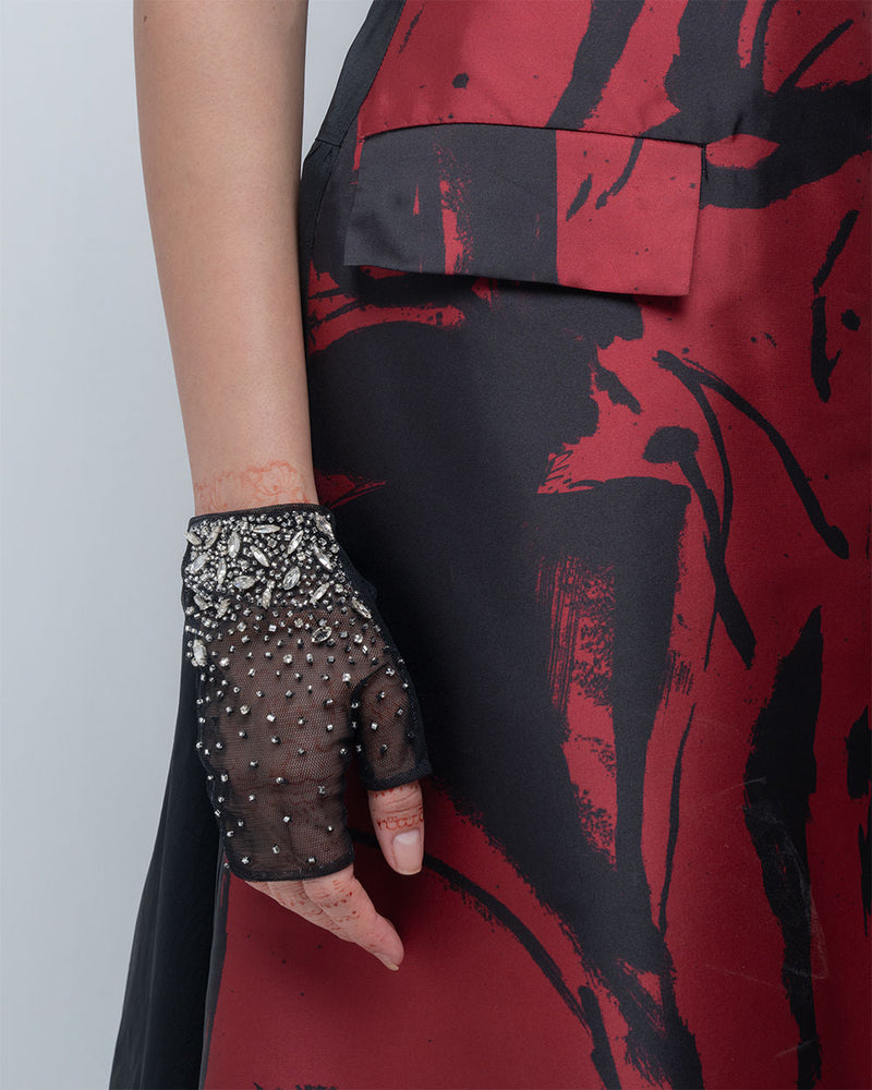 Melis Dress viscose by Leh Studios in red, black for women in Singapore