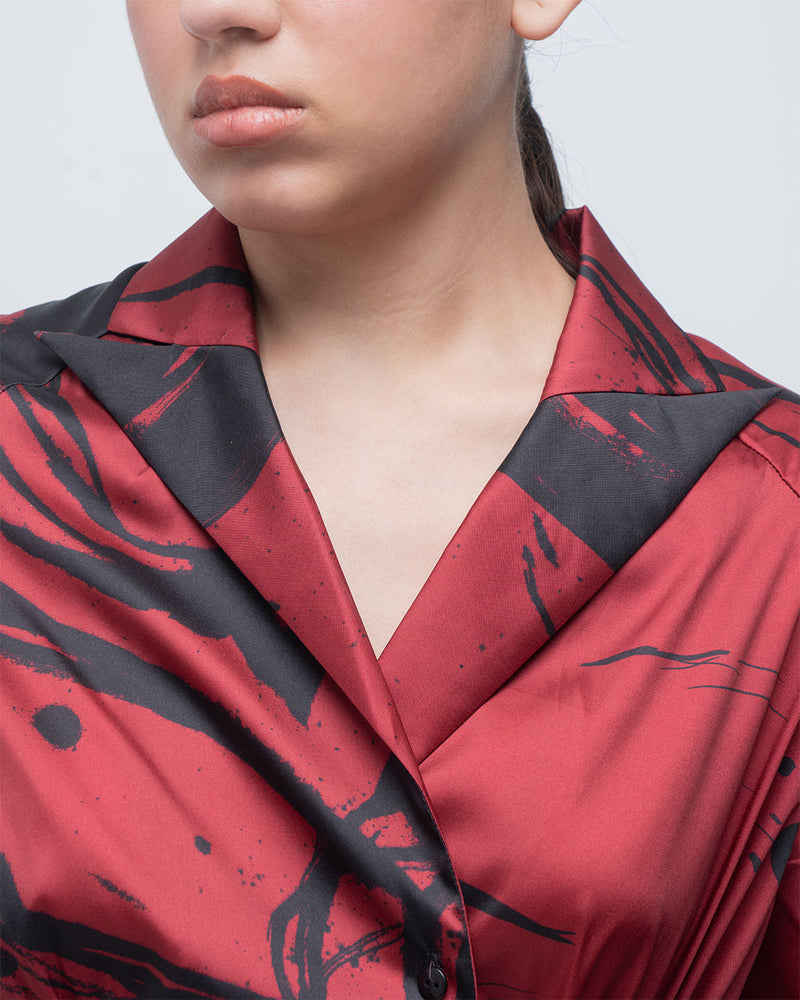 Melis Dress viscose by Leh Studios in red, black for women in Singapore