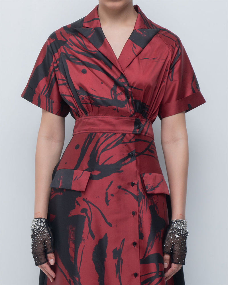 Melis Dress viscose by Leh Studios in red, black for women in Singapore