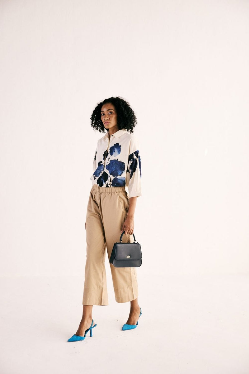 SAND TROUSERS oxford by Khara Kapas in beige for women in Singapore