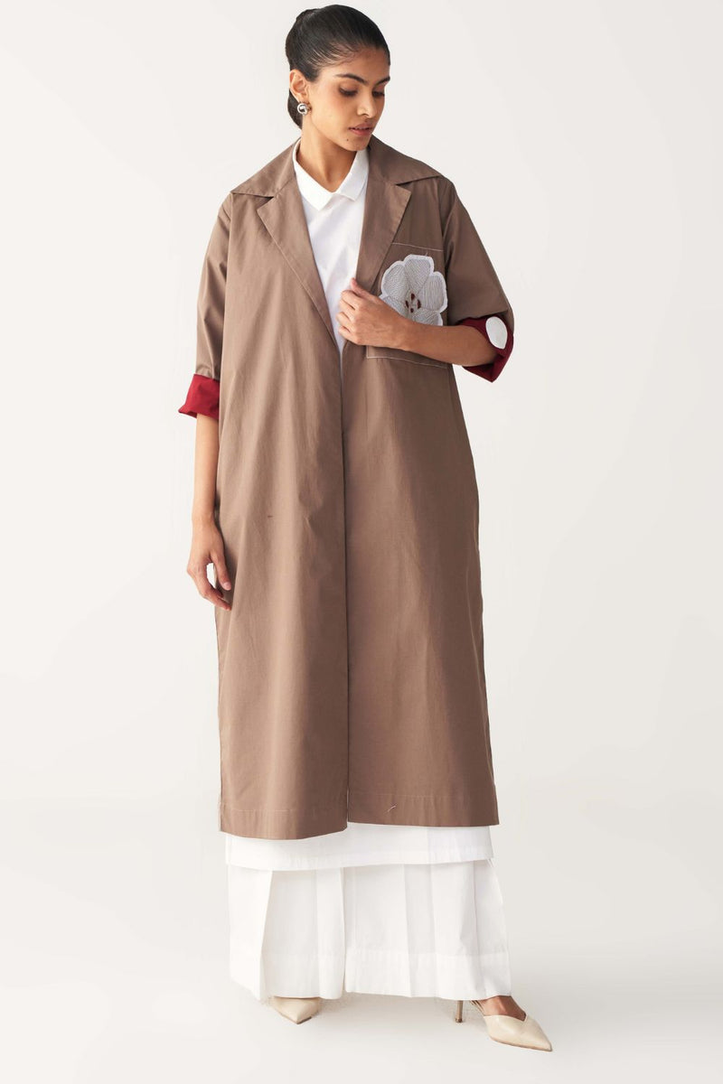 FLORAL APP. PATCH JACKET-CEDAR poplin by THREE for women in Singapore