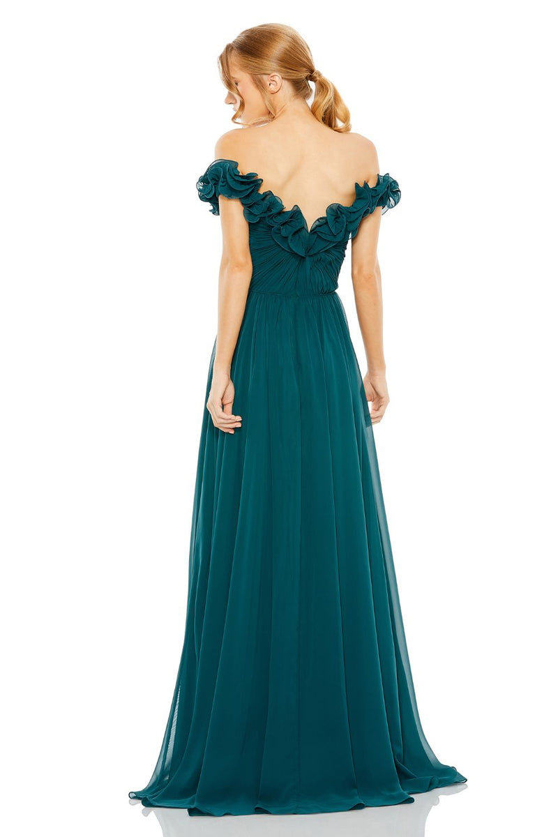 11591-Ruched Off The Shoulder A Line Gown by Mac Duggal in blue color for women in Singapore