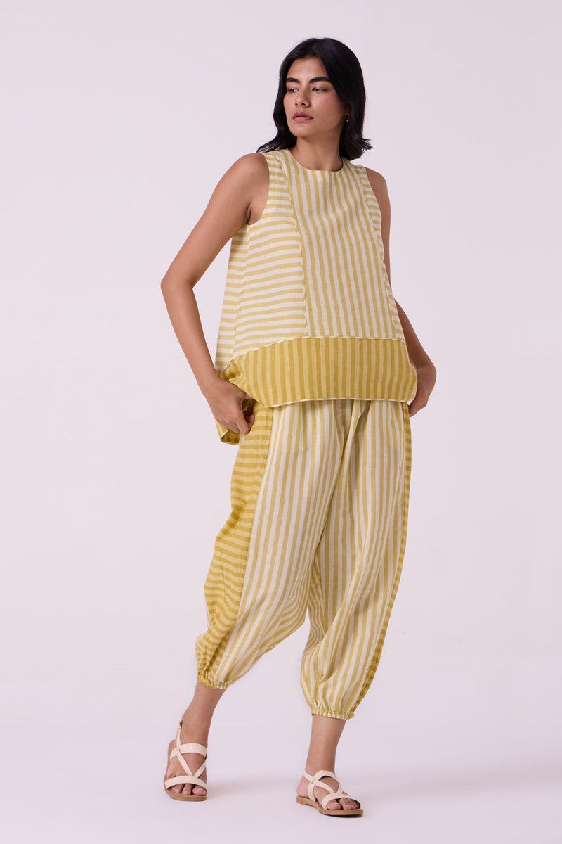 Akari Yellow Striped Handwoven Pants handwoven cotton pant/trouser by The Summer House in yellow for women in Singapore