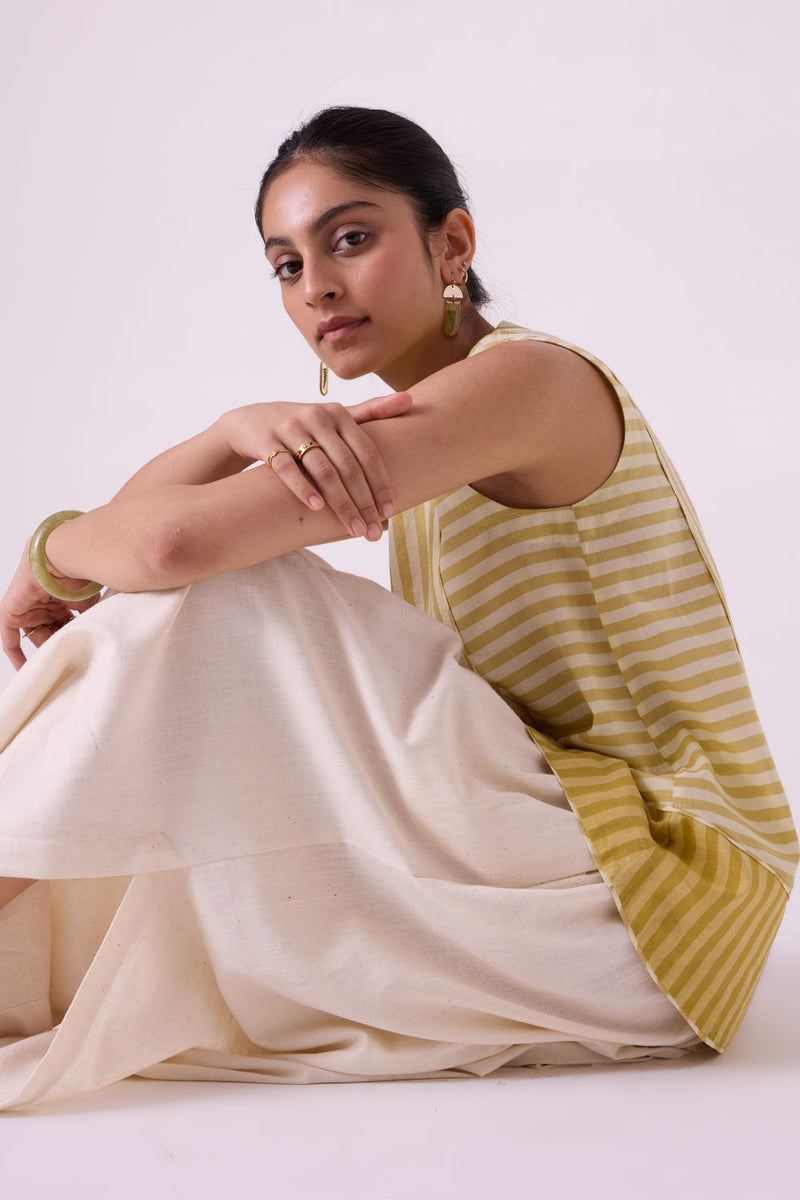 Takumi Off White Handwoven Pleated Pants handspun & handwoven cotton pant/trouser by The Summer House in off white for women in Singapore