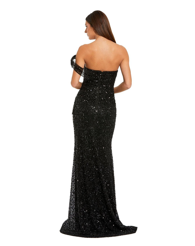 37085 - Black Embellished Strapless Gown with Sculptural Drape by Mac Duggal in black color for women in Singapore