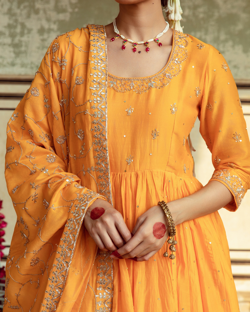 Yellow Zardozi & Gota Patti Kalidar Set silk Buy Yellow Zardozi & Gota Patti Kalidar Set from C&W | Kurta/Kurta Sets for Women by Maison Shefali in yellow color for women in Singapore