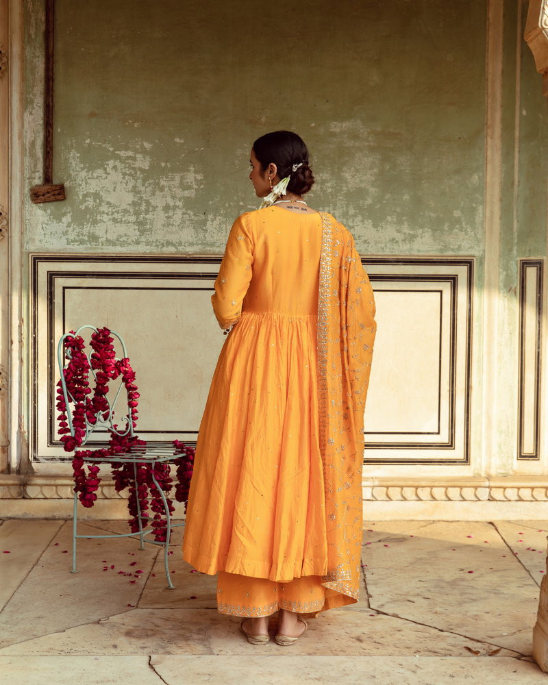 Yellow Zardozi & Gota Patti Kalidar Set silk Buy Yellow Zardozi & Gota Patti Kalidar Set from C&W | Kurta/Kurta Sets for Women by Maison Shefali in yellow color for women in Singapore