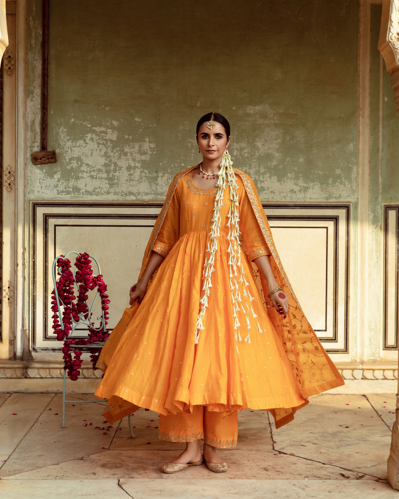 Yellow Zardozi & Gota Patti Kalidar Set silk Buy Yellow Zardozi & Gota Patti Kalidar Set from C&W | Kurta/Kurta Sets for Women by Maison Shefali in yellow color for women in Singapore
