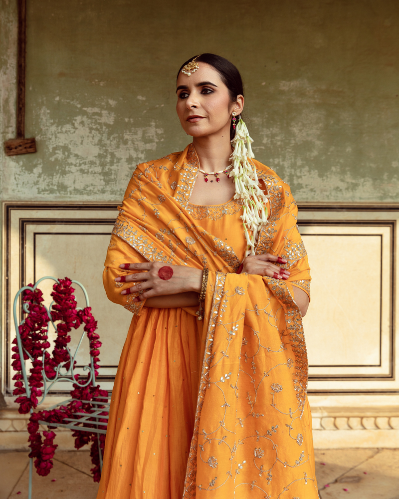 Yellow Zardozi & Gota Patti Kalidar Set silk Buy Yellow Zardozi & Gota Patti Kalidar Set from C&W | Kurta/Kurta Sets for Women by Maison Shefali in yellow color for women in Singapore
