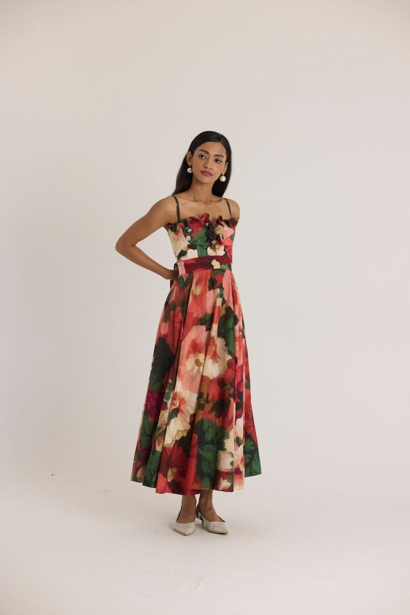 SCARLETT COTTON FRILL DRESS cotton by Yam in multi color for women in Singapore