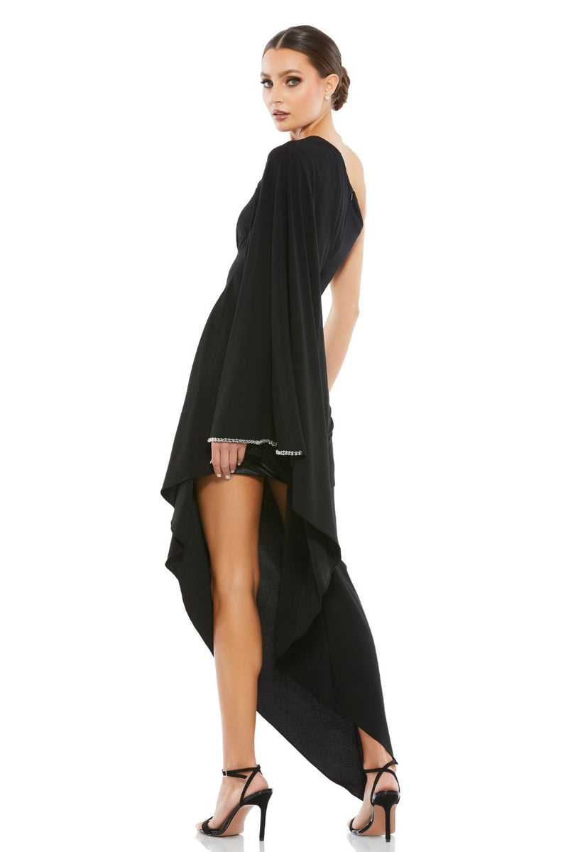 11247-One Shoulder Asymmetrical Hem Flowy Dress by Mac Duggal in black color for women in Singapore