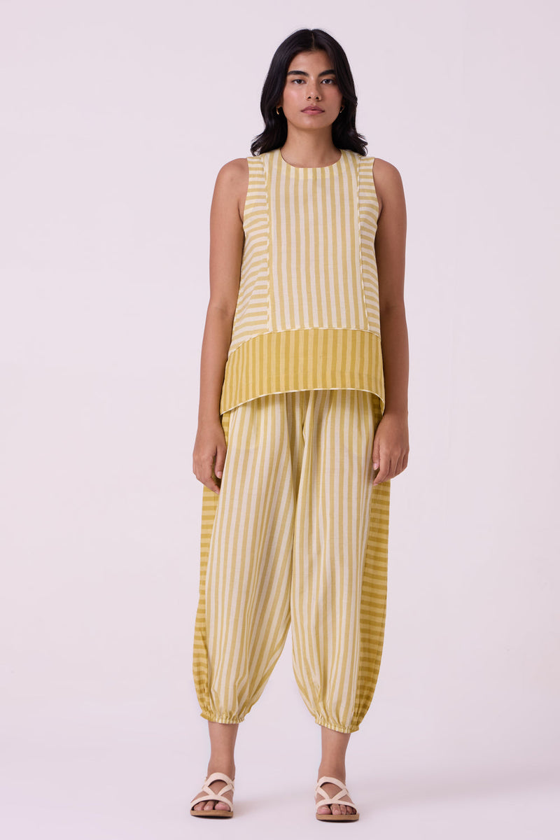 Akari Yellow Striped Handwoven Pants handwoven cotton pant/trouser by The Summer House in yellow for women in Singapore